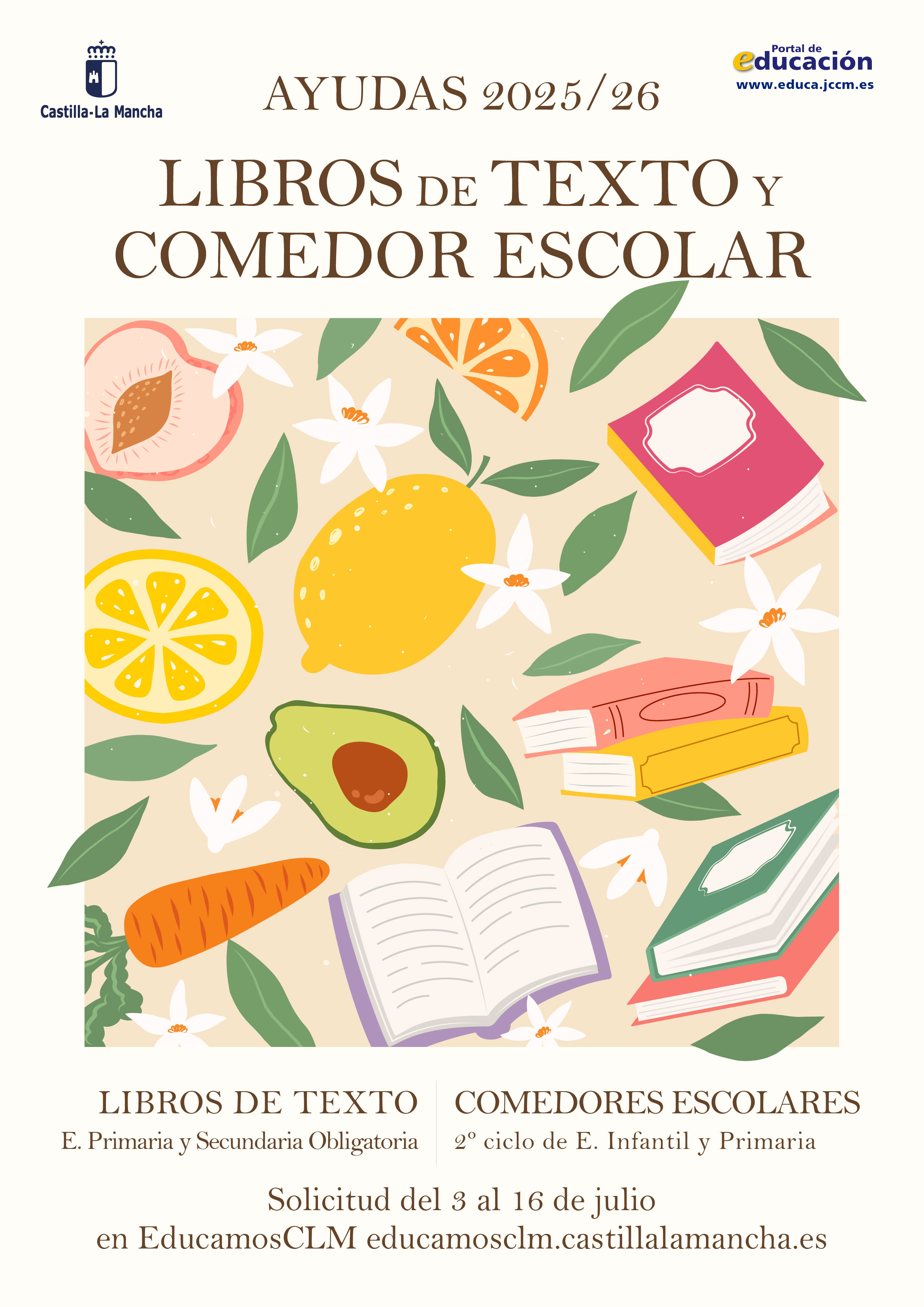 Cartel comedores escolares y libros, ayudas. Curso 2025/2026