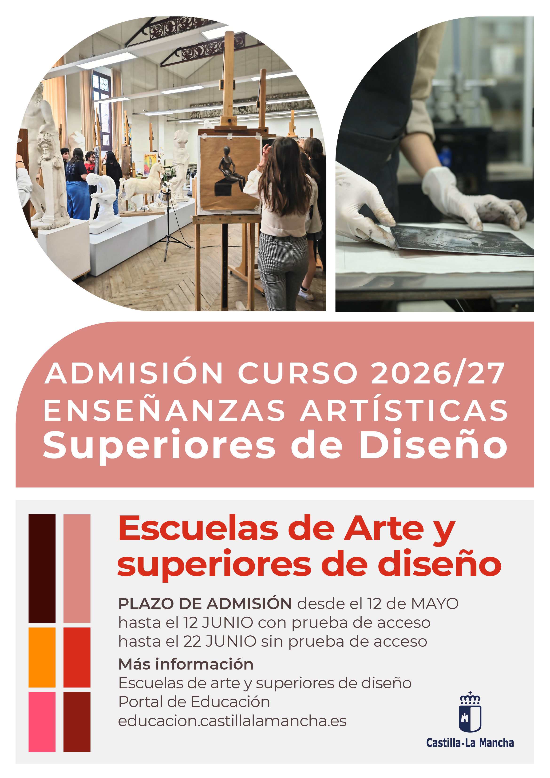Cartel de admisión en escuelas de arte y superiores de diseño