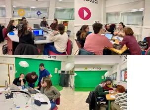 Alumnado en distintas zonas del Aula del Futuro EOI Prado de Alarcos