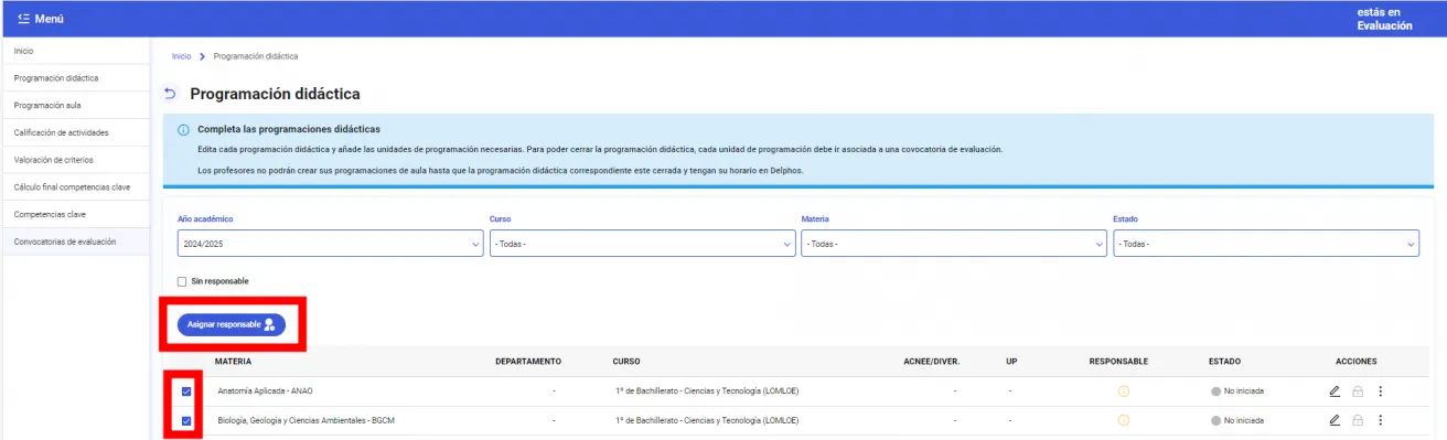 7. ¿Cómo se configura el responsable de la elaboración de la programación didáctica? Imagen 2