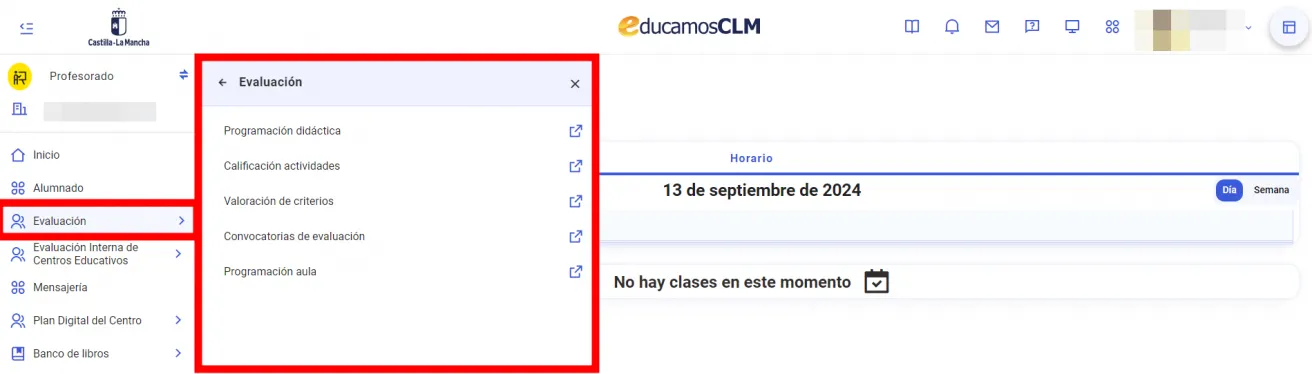 3. Soy equipo directivo y no puedo ver todas las opciones del centro en relación al cuaderno de evaluación. Imagen 1