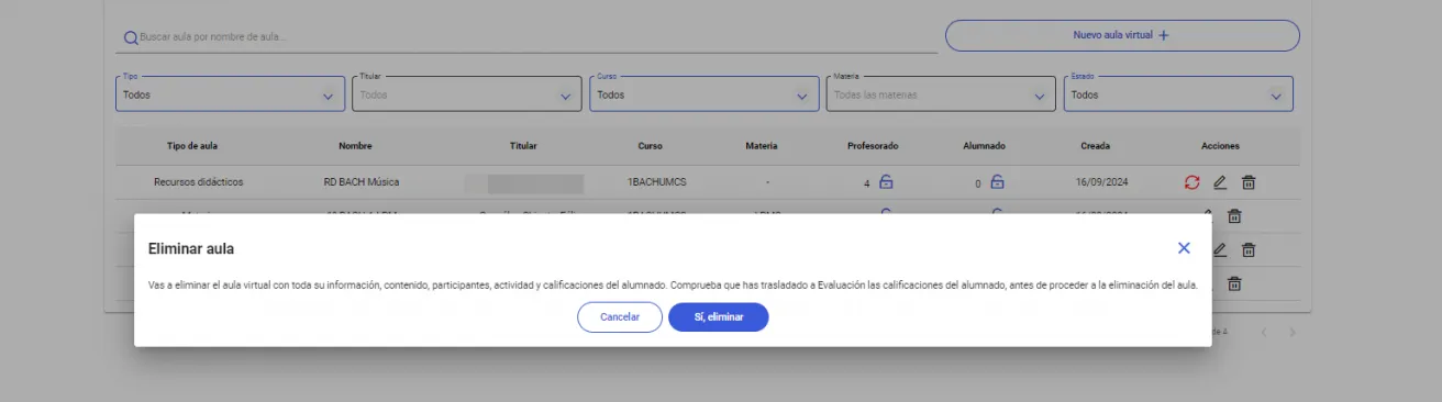24. ¿Cómo elimino un aula virtual? Imagen 2