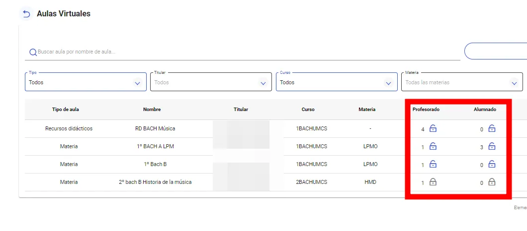 22. ¿Qué significan los candados que aparecen en la columna “Profesorado” y “Alumnado”? Imagen 1