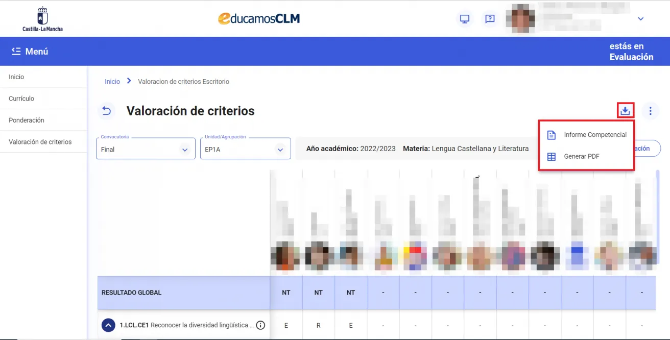66. ¿Cómo puedo descargarme los informes que tienen que ver con mi área o materia? Imagen 3