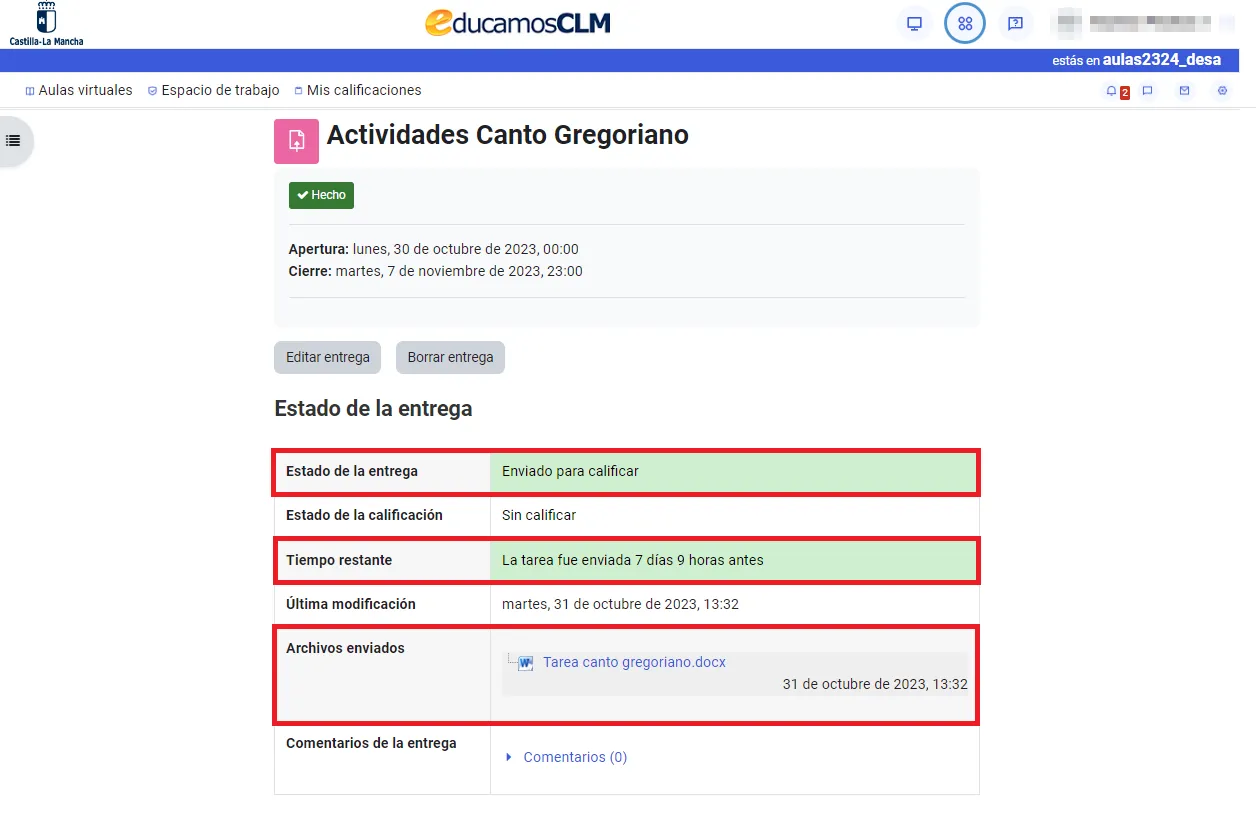 17. Tarea: ¿Cómo puedo saber si una tarea ha sido entregada correctamente? Imagen 2