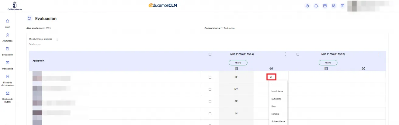 69. ¿Puedo modificar el resultado del área o materia que me ofrece el cuaderno de evaluación? Imagen 1