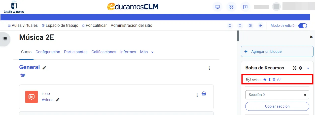 40. ¿Cómo copio los recursos entre mis cursos? Bolsa de recursos. Imagen 2
