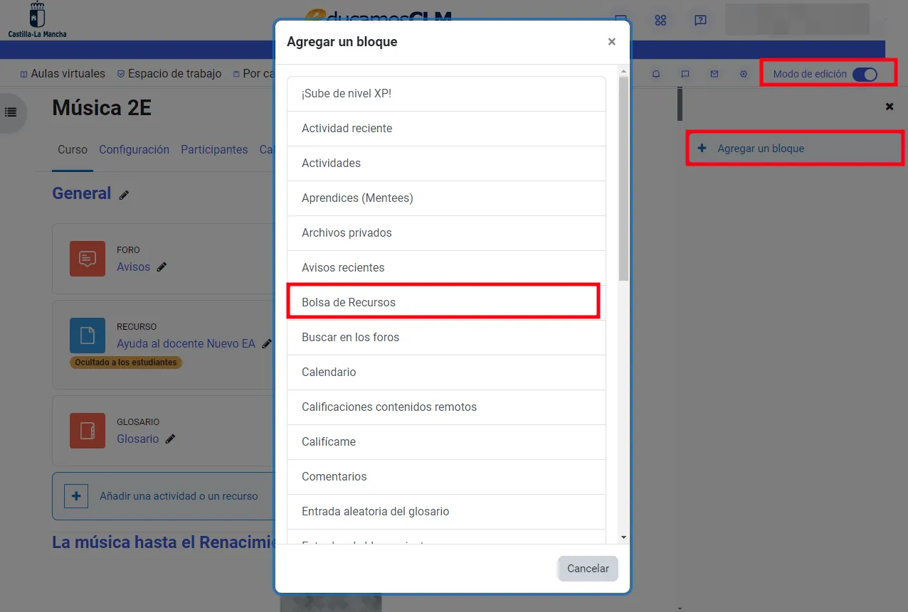 40. ¿Cómo copio los recursos entre mis cursos? Bolsa de recursos. Imagen 4