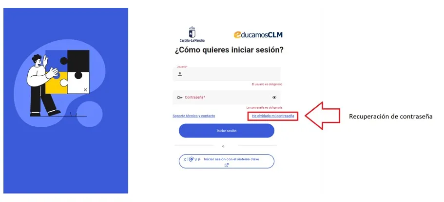 3. Recuperación de contraseña con usuario, DNI, NIE o pasaporte y correo electrónico. Imagen 1