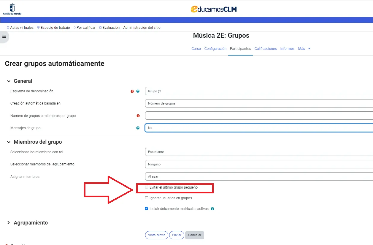 81. ¿Cómo evito que el último grupo automático tenga un número muy inferior de alumnos con respecto al resto de grupos creados? Imagen 1