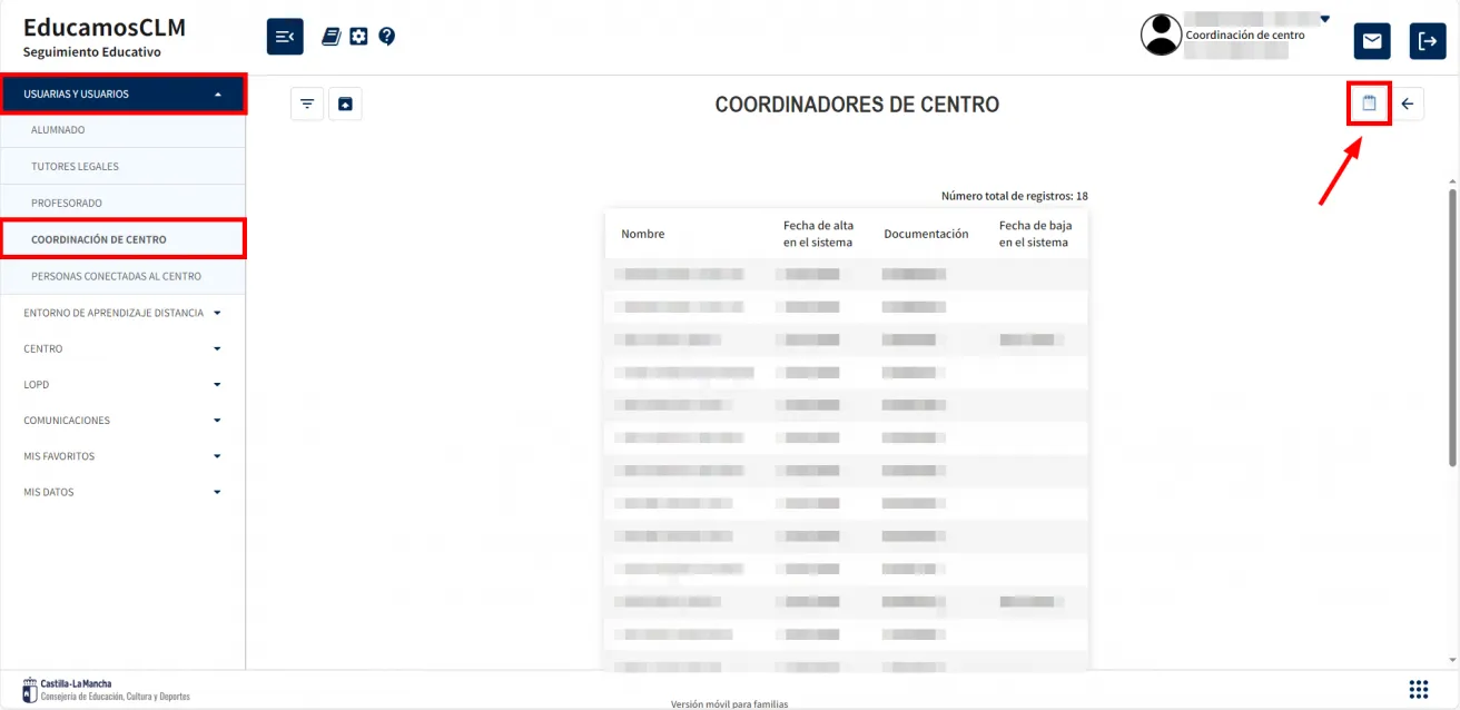 ¿Cómo se dan de baja a un coordinador o coordinadora de centro? Imagen 1