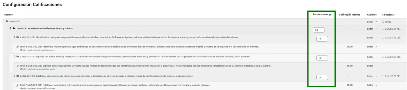 107. ¿Cómo pondero una categoría, actividad o ítem de evaluación? Imagen 1