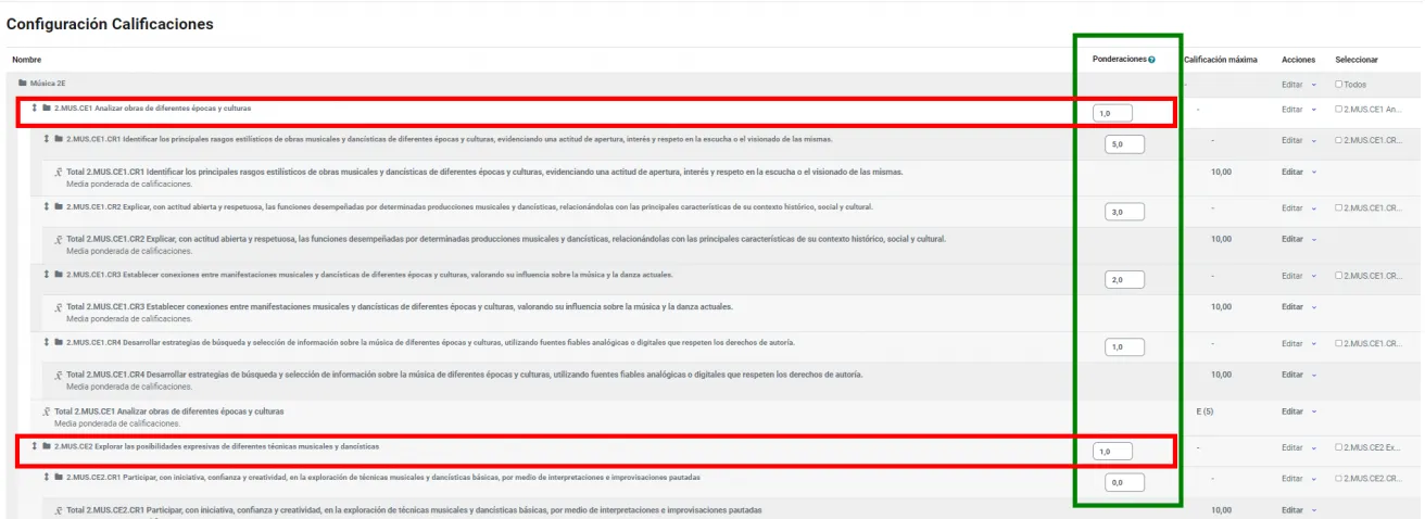 107. ¿Cómo pondero una categoría, actividad o ítem de evaluación? Imagen 2
