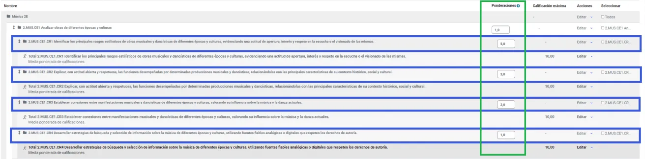 107. ¿Cómo pondero una categoría, actividad o ítem de evaluación? Imagen 3