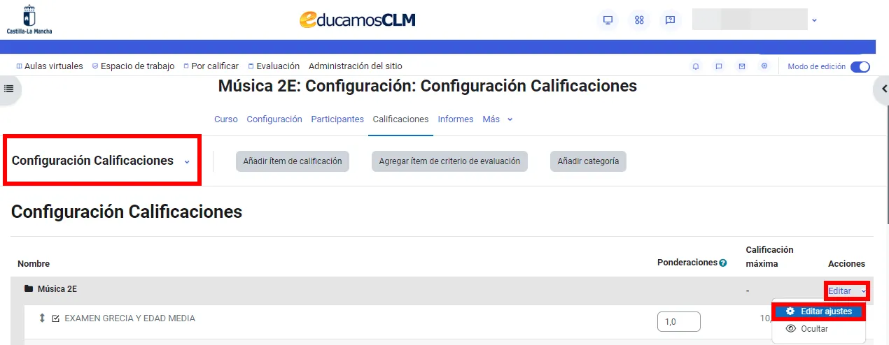 111. Cómo configuro el libro de calificaciones para que tenga en cuenta o no las calificaciones en blanco. Imagen 1