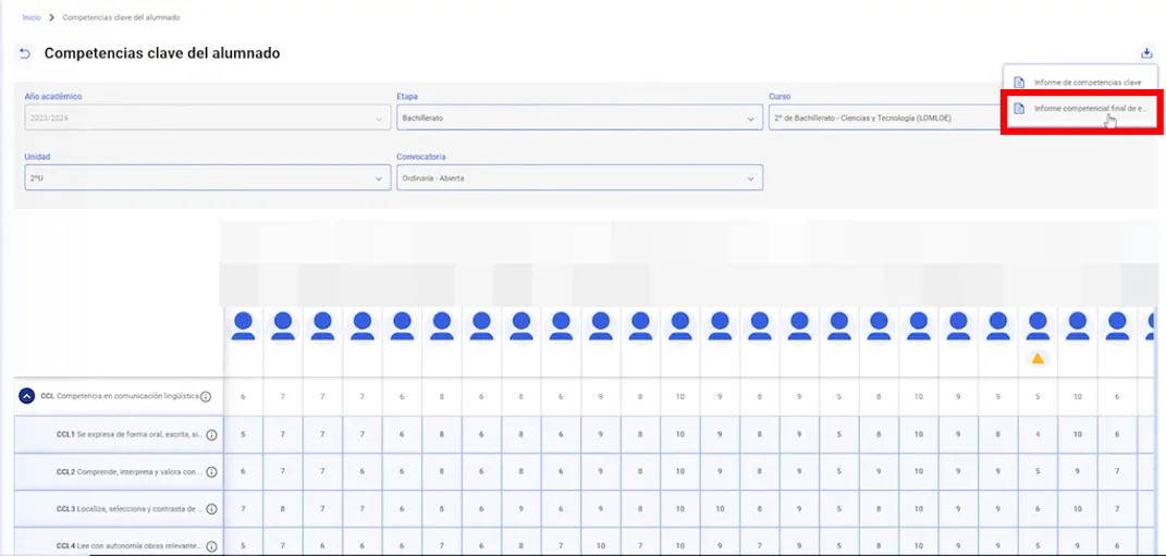 89. ¿Dónde encuentro los informes competenciales de final de ciclo, final de etapa y el consejo orientador en el cuaderno de evaluación? Imagen 1