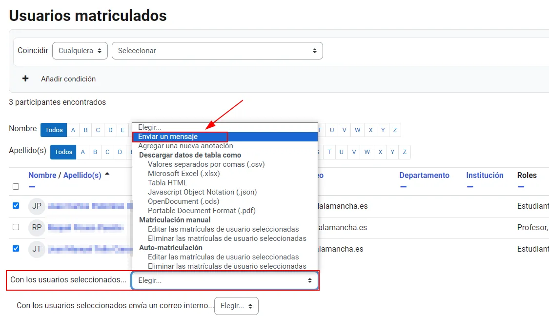 44. Cajón de mensajería. ¿Cómo enviar un mismo mensaje a varios estudiantes? Imagen 2