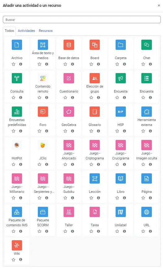 58. He creado las secciones del curso. ¿Qué recursos o actividades puedo añadir? Imagen 3