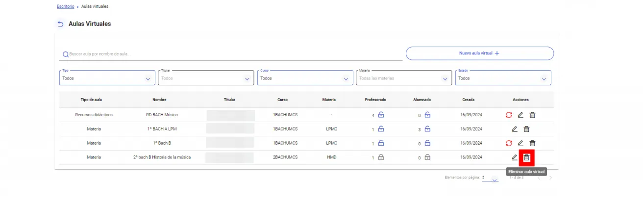 24. ¿Cómo elimino un aula virtual? Imagen 1