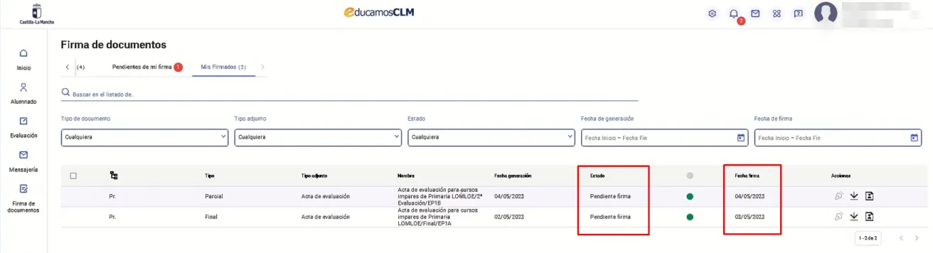 108. ¿Por qué aparecen documentos en estado “Pendiente de firma” que no puedo firmar? Imagen 1
