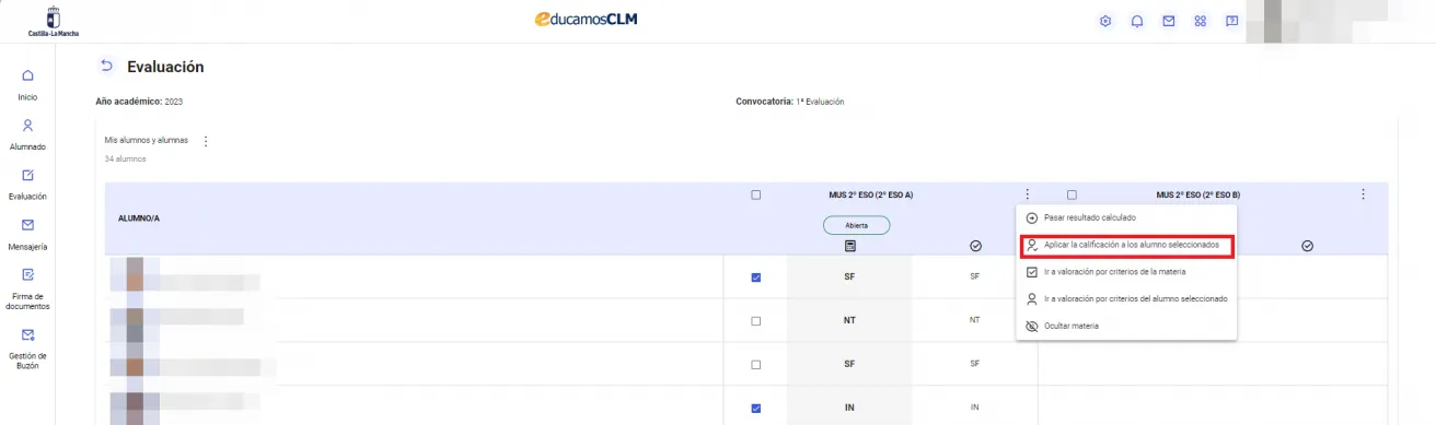 70. ¿Cómo cambio los resultados de la materia a varios estudiantes a la vez? Imagen 2