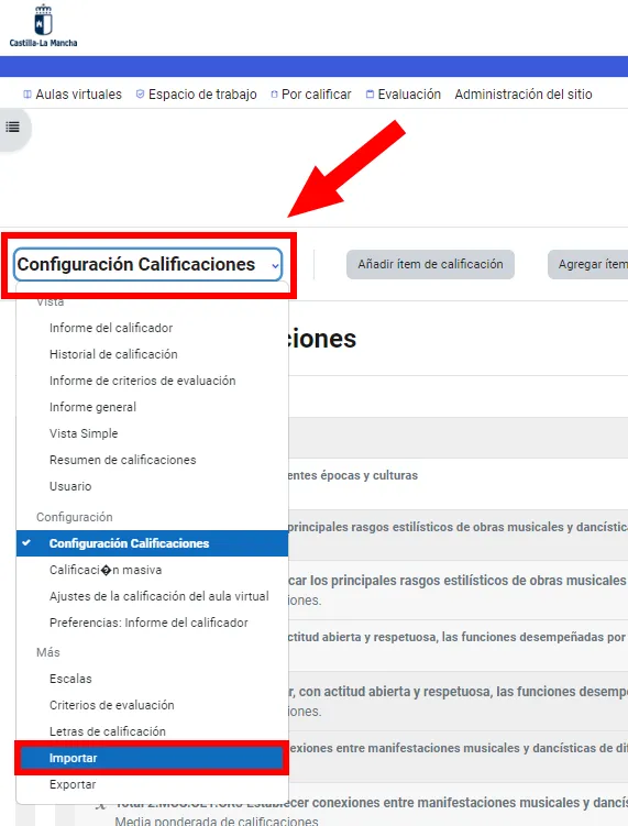 99. ¿Puedo importar al libro de calificaciones la información de una hoja de cálculo (Excel…)? Imagen 2