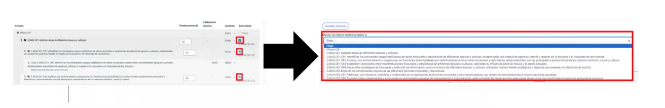 103. ¿Cómo muevo las categorías, actividades o ítems de calificación? Imagen 2